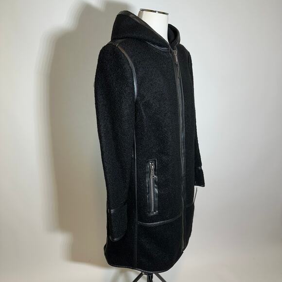 NWT DKNY Black Seam-Accent Boucle Wool-Blend Overcoat Coat Womens Size Medium M - Picture 2 of 13